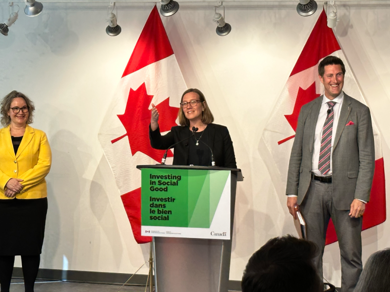 Minister for Families, Children, and Social Development Karina Gould launching the Social Finance Fund
