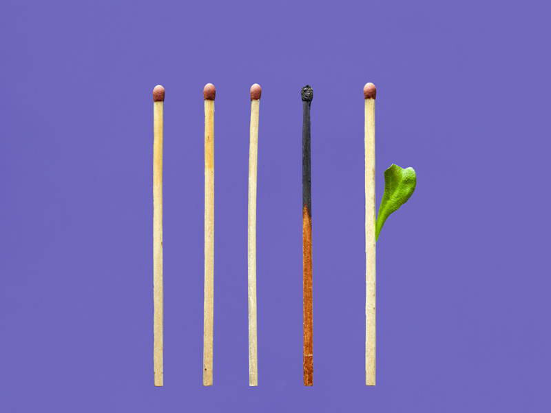 match sticks against a purple background.