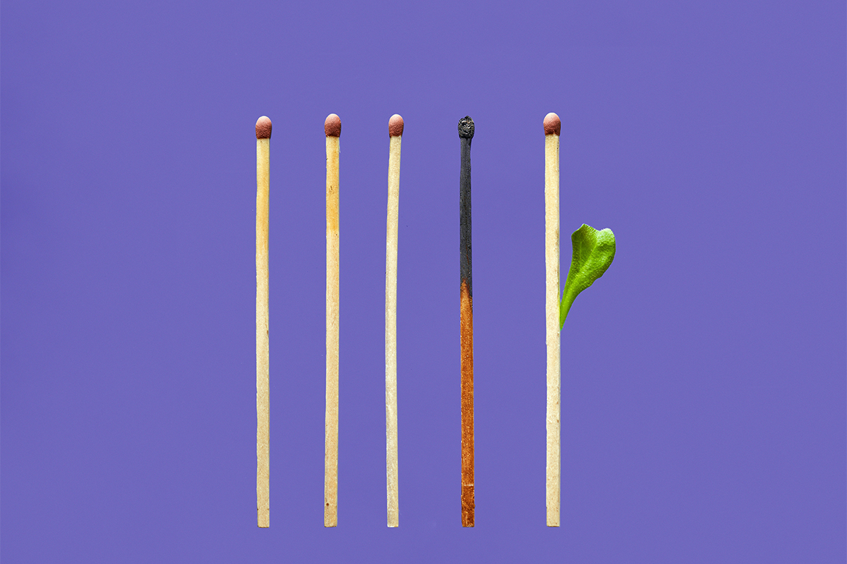 match sticks against a purple background.