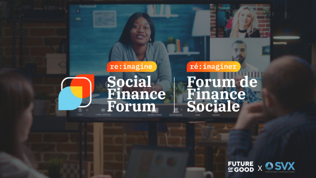 Social Finance Forum banner with business people on a webinar