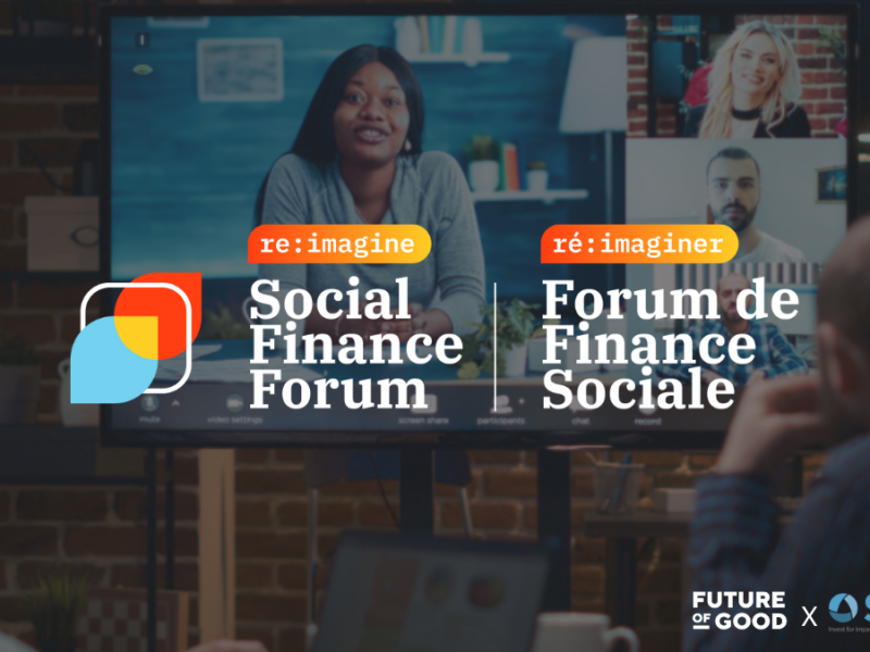 Social Finance Forum banner with business people on a webinar