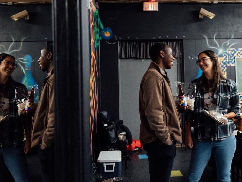 non-profit workplace with staff socializing