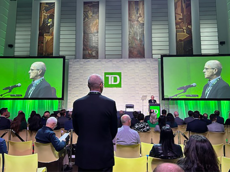 Matt Price speaks at the 2023 annual meeting for TD shareholders