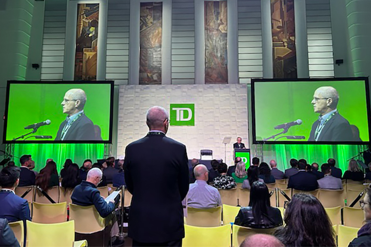 Matt Price speaks at the 2023 annual meeting for TD shareholders