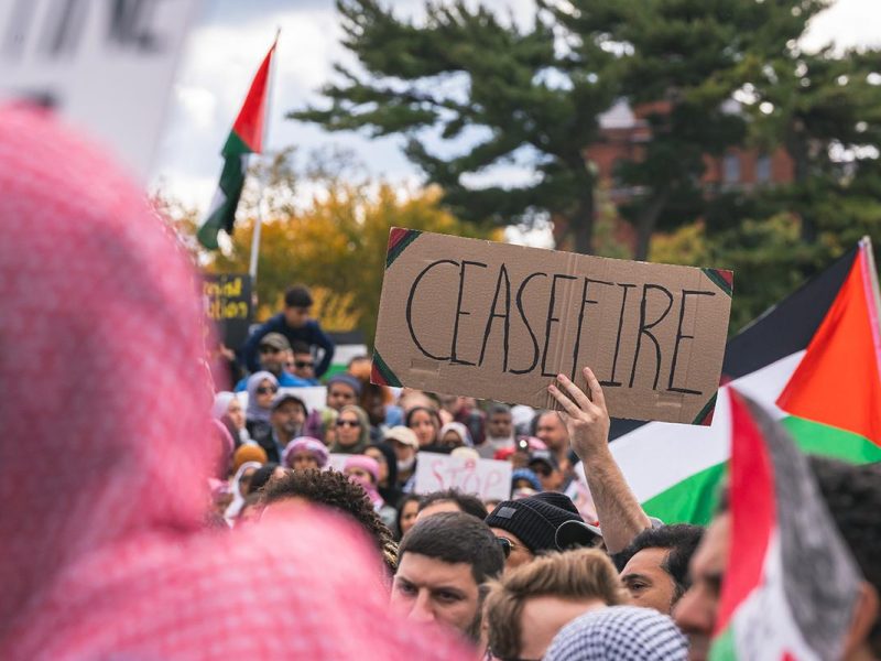 People call for a ceasefire in Washington, DC.