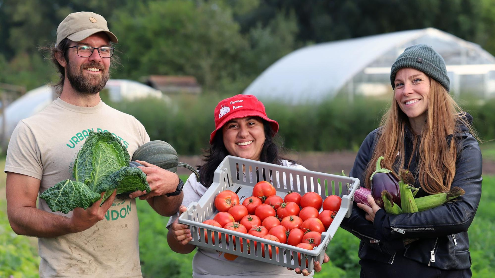 Photo of Urban Roots staff Ben Wilcox, Ana Badillo, and Jenn Daniel