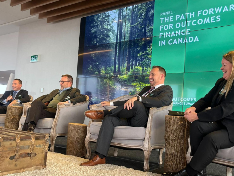 Second and third from the left, Derek Ballantyne, CEO of Boann Social Impact, and Jeff Cyr, co-founder of Raven Indigenous Capital Partners, at the Outcomes Finance Summit