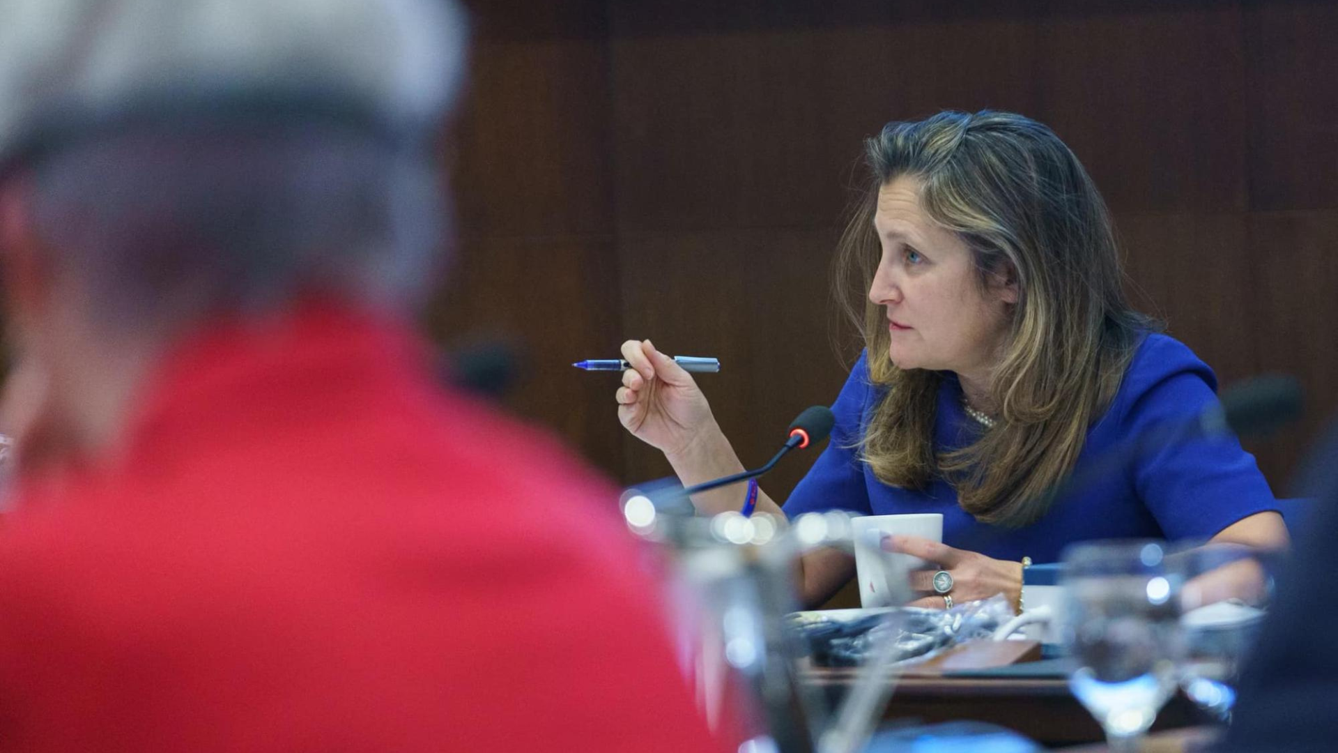 Photo of Canadian Finance Minister Chrystia Freeland at a recent working session.
