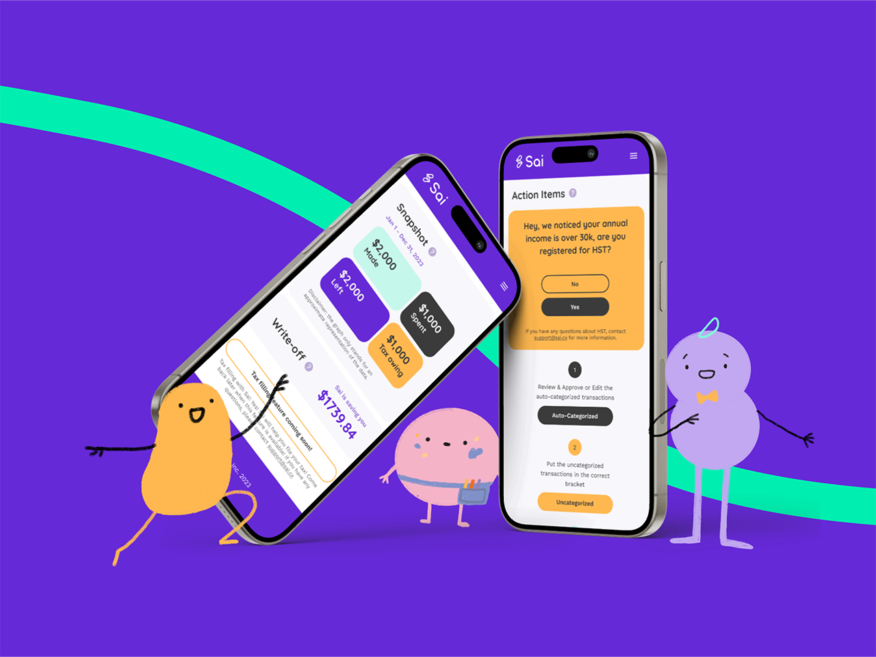Cartoon showing smartphones with app running