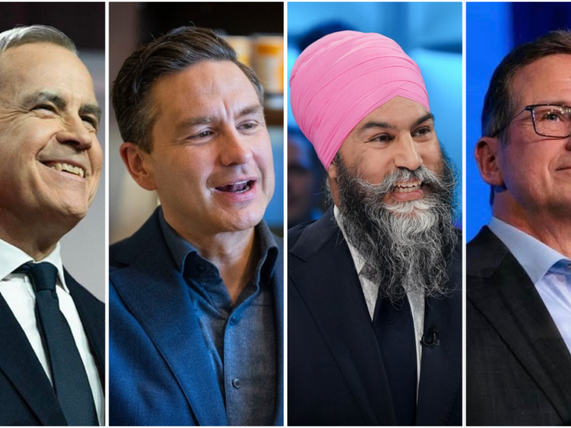 Liberal leader Mark Carney, Conservative Leader Pierre Pollivere, NDP leader Jagmeet Singh and Bloc leader Yves-François Blanchet.