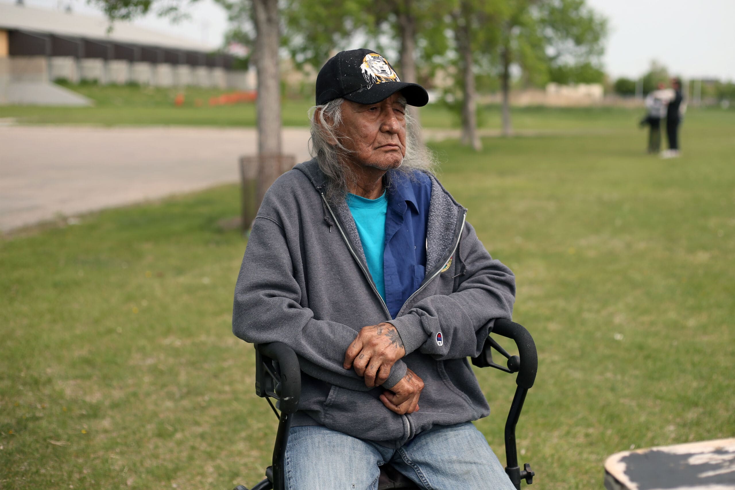 Leonard Daniels fled wildfires in northern Manitoba, eventually making his way to Winnipeg’s Billy Mosienko Arena, one of several evacuation centres set up by the Canadian Red Cross. (Shannon VanRaes/Future of Good)
