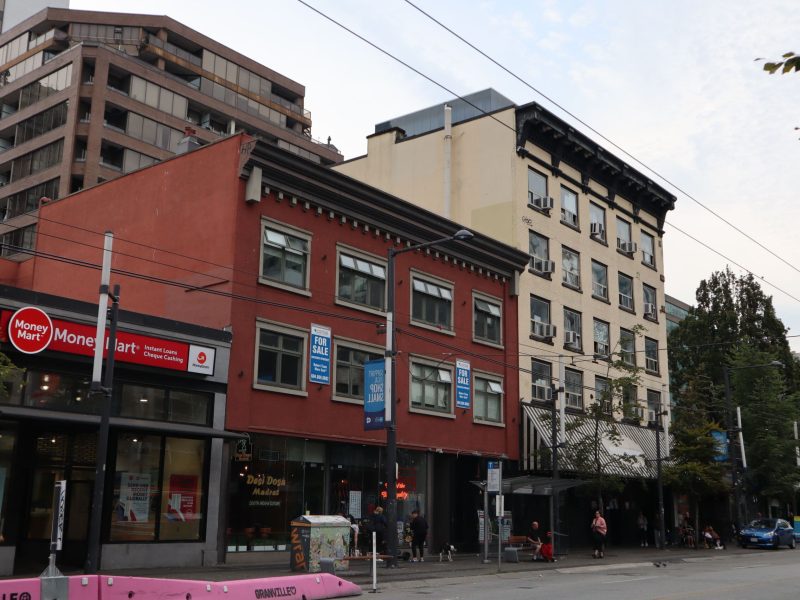 A row of historic building being used as social housing in downtown Vancouver.